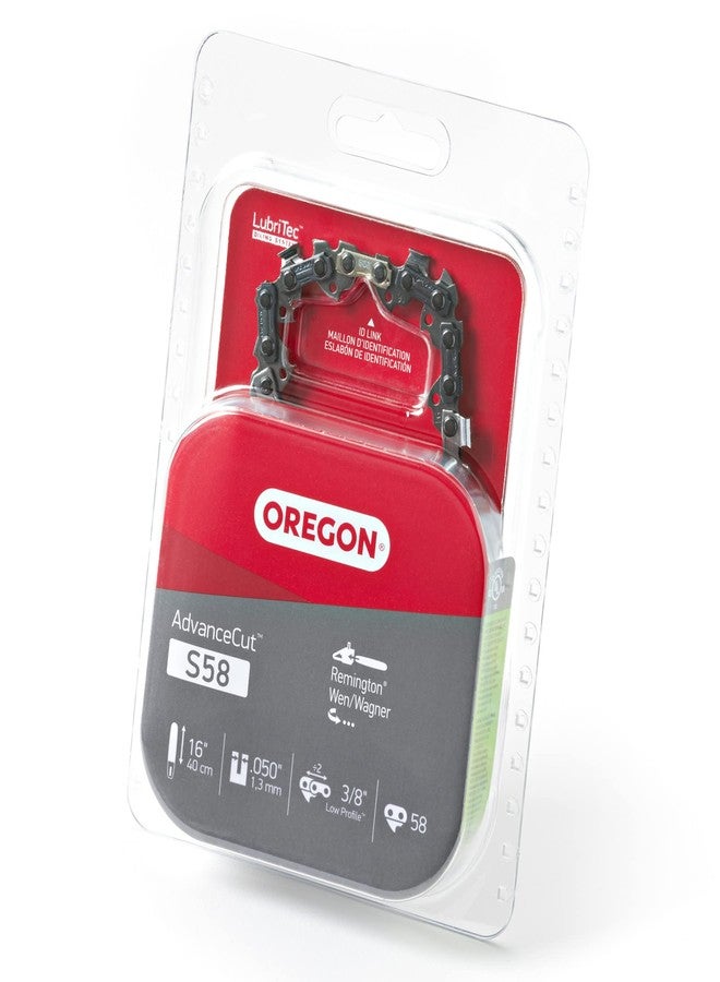 Oregon S58 AdvanceCut Replacement Chainsaw Chain for 16-Inch Guide Bars, 58 Drive Links, Pitch: 3/8", .050" Gauge, Fits Remington, Skil, Wen, and More - Image 1