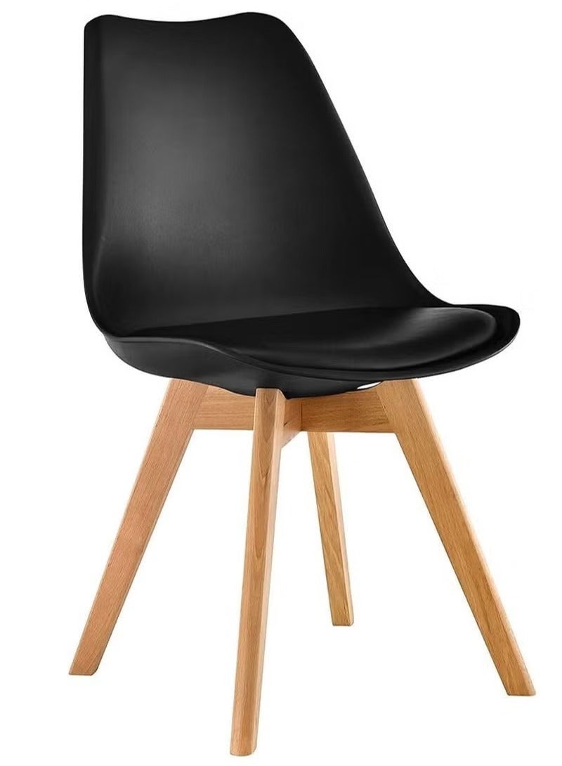 Galaxy Design Modern Dining Chair Plastic Shell With Leather Cushion on Seat & Wooden Legs Black Model- JEAM2. - Image 1