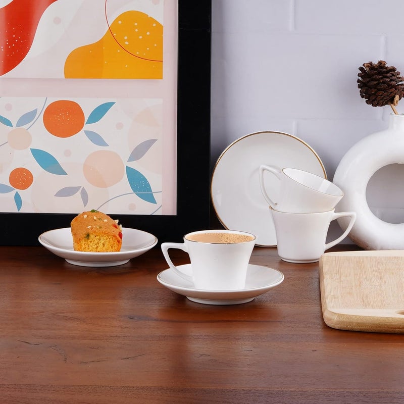 Dandy lines England by DATA Dandy Lines Zini Gold Rim Plain White Fine Bone China Tea Cups Cups and Saucers Tea Cup and Saucer Set Mugs and Saucer Set for Tea Coffee 52004 Pack of 12 - Image 1