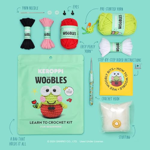 The Woobles Hello Kitty Crochet Kit - Beginners Wooble Crochet Animal Kit Crafts with Easy Peasy Yarn as seen on Shark Tank - with Step-by-Step Video Tutorials (Keroppi) - Image 4