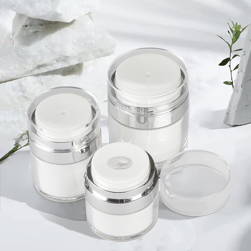 BELLOX ENTERPRISE Airless Pump Jars 153050ML 3 Pieces Empty Refillable Cosmetic Air Acrylic Bottles Lotion Face Cream Dispenser Containers Makeup Vials Accessories LeakProof DIY Travel Cans Press Style  - Image 2