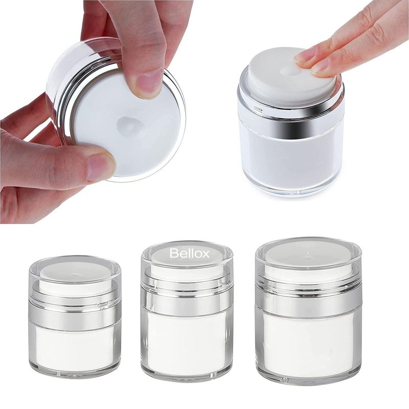 BELLOX ENTERPRISE Airless Pump Jars 153050ML 3 Pieces Empty Refillable Cosmetic Air Acrylic Bottles Lotion Face Cream Dispenser Containers Makeup Vials Accessories LeakProof DIY Travel Cans Press Style  - Image 1