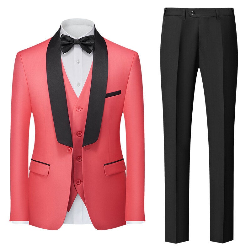 Men'S Three-Piece Suit Green Fruit Collar Stage Performance Suit Dress Men'S Groom Wedding Best Man Suit - Image 1