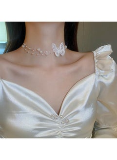 Korean Retro Pearl Diamond Tassel Neck Chain Cyber Celebrity Elegant Design Sense Flower Bow Clavicle Chain Necklace For Women
