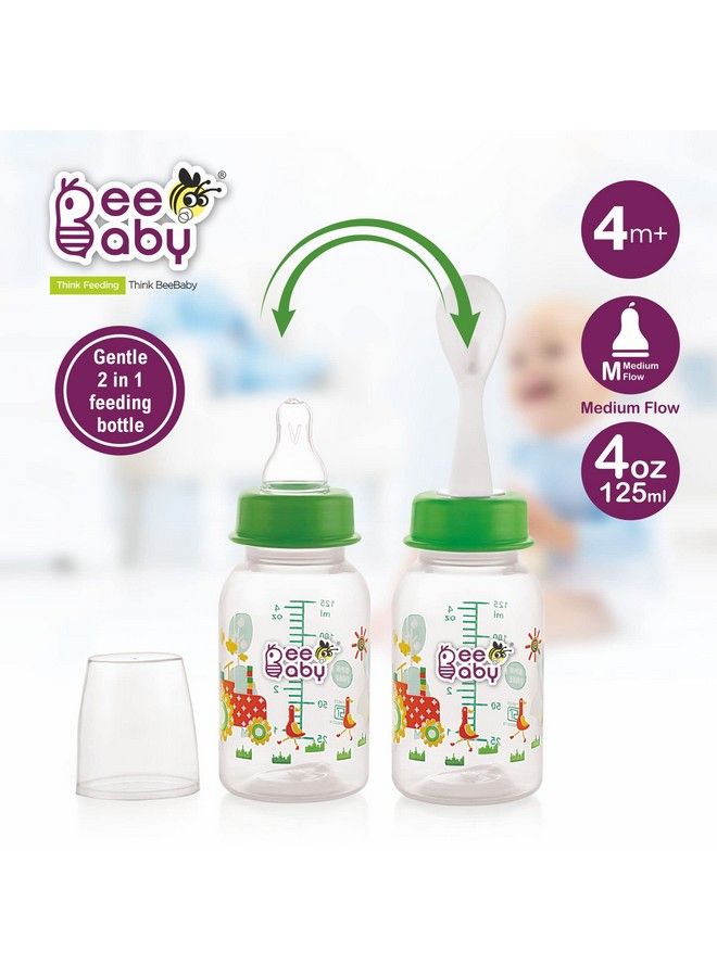 Beebaby Gentle 2 In 1 Slim Neck Baby Feeding Bottle With Gentle Touch Anti Colic Silicone Nipple & (Plastic) Feeder Spoon 4 Months + (Blue 125 Ml). - Image 3