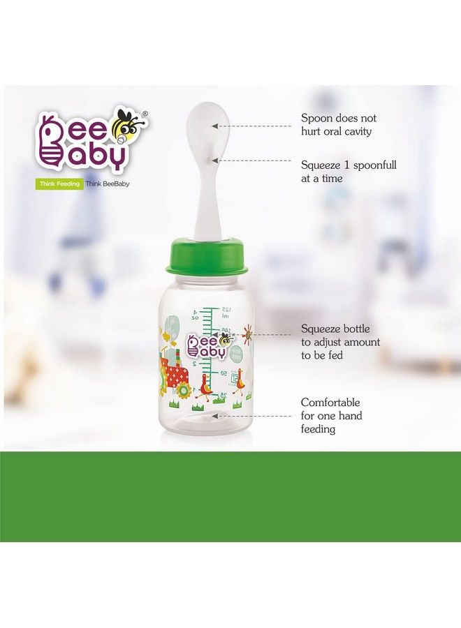 Beebaby Gentle 2 In 1 Slim Neck Baby Feeding Bottle With Gentle Touch Anti Colic Silicone Nipple & (Plastic) Feeder Spoon 4 Months + (Blue 125 Ml). - Image 5