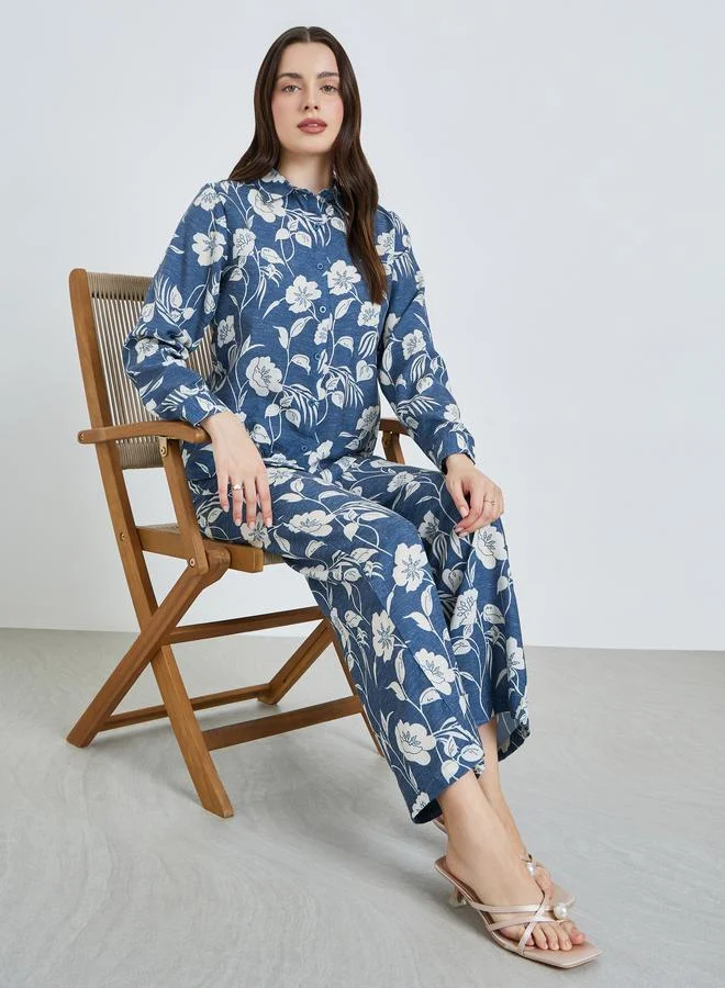 Women Floral Print Shirt and Pants Co-Ords