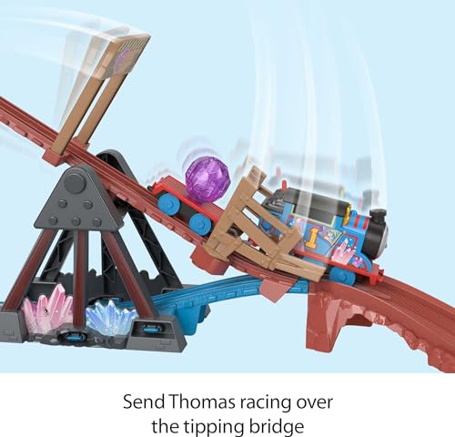 THOMAS & FRIENDS مجموعة قطار توماس وأصدقائه الكهربائية مغامرة كهوف الكريستال مع توماس، جسر متأرجح و8 أقدام من المسار للأطفال في سن ما قبل المدرسة من عمر 3 سنوات فما فوق - Image 5