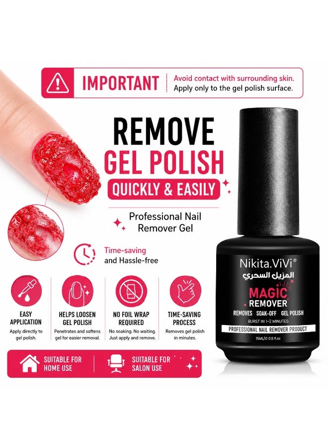 NIKITA.VIVI 2 Packs 15mlx2 Magic Nail Polish Remover Gel Professional Non-Irritating Nail Polish Remover Soak-Off Gel Polish Remover UV Art Gel Nail Polish Magic Remover Magic Nail Products Remover - Image 3
