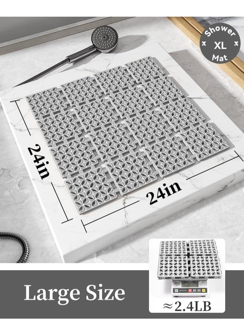 Shower-Mat, with Suction Cups and Drain Holes, Non-Slip Shower Mats for Inside, Shower Large Thick Soft Shower Floor Mat, 60×60cm, Anti Slip Square Bath Mats for Shower, Grey, 1 Pcs - Image 5