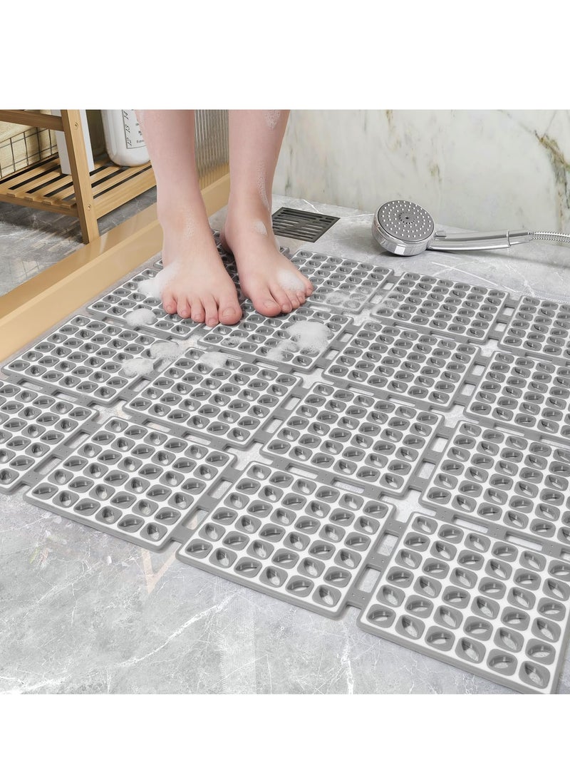 Shower-Mat, with Suction Cups and Drain Holes, Non-Slip Shower Mats for Inside, Shower Large Thick Soft Shower Floor Mat, 60×60cm, Anti Slip Square Bath Mats for Shower, Grey, 1 Pcs - Image 1