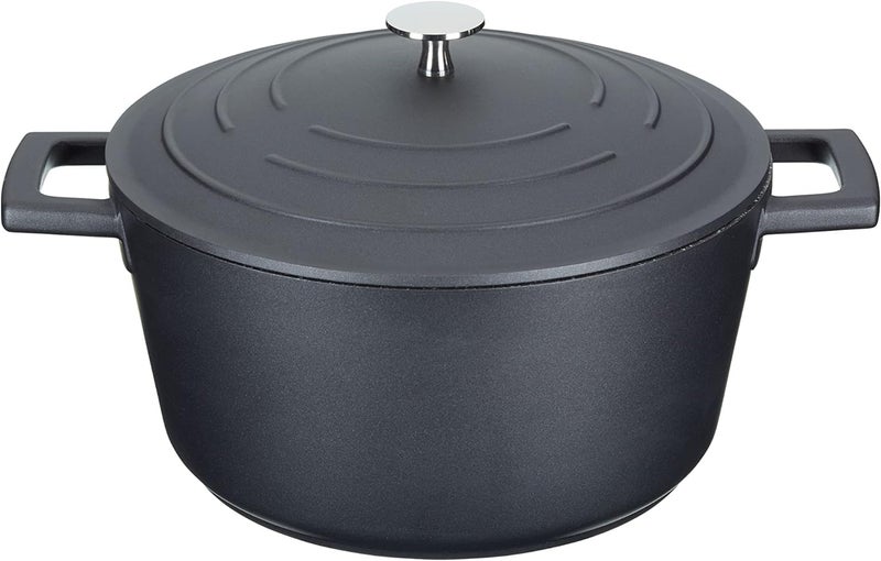 MasterClass Casserole Dish With Lid Medium 4L24 cm Lightweight Cast Aluminium Induction Hob And Oven Safe Black