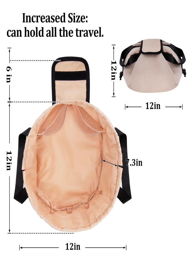TAPMEI Valentines Day Gifts-Barrel Drawstring Makeup Bag Large Cosmetic Bag Toiletry Organizer for Women,Portable Large Capacity Travel Makeup Bag with Handle and Pouch for Travel,Gift (Khaki Nyon) - Image 3