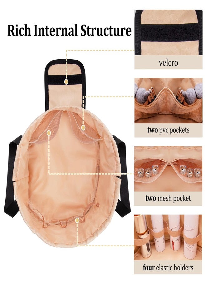 TAPMEI Valentines Day Gifts-Barrel Drawstring Makeup Bag Large Cosmetic Bag Toiletry Organizer for Women,Portable Large Capacity Travel Makeup Bag with Handle and Pouch for Travel,Gift (Khaki Nyon) - Image 2