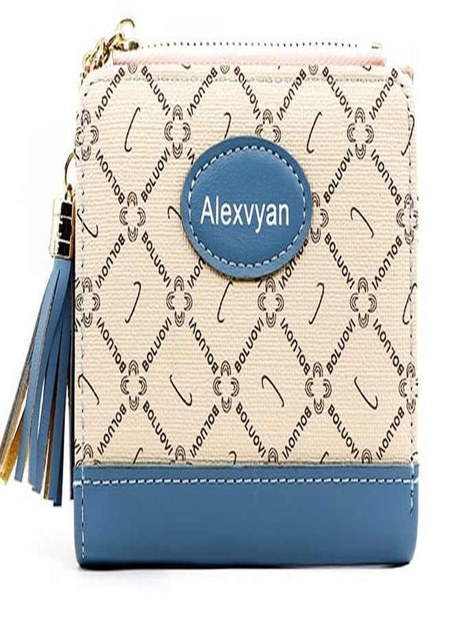 Alexvyan Blue Small Bi-Fold Women Wallet -PU Leather Multi Wallets | Credit Card Holder | Coin Purse Zipper -Small Secure Card Case/Gift Wallet for Women and Girls Abstract Pattern - Image 1