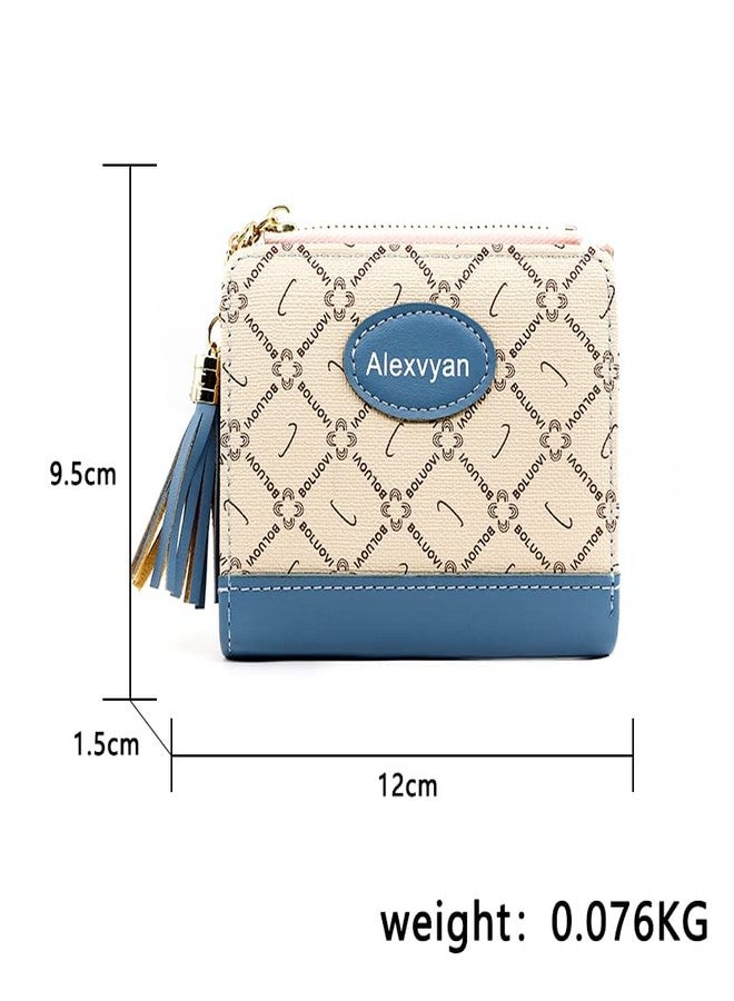 Alexvyan Blue Small Bi-Fold Women Wallet -PU Leather Multi Wallets | Credit Card Holder | Coin Purse Zipper -Small Secure Card Case/Gift Wallet for Women and Girls Abstract Pattern - Image 2