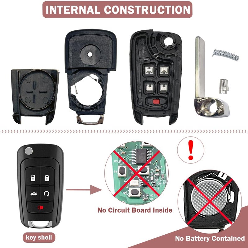 JJCHQ Key Fob Case Replacement 5 Button for Chevy Cruze Camaro Impala Equinox GMC Terrain Buick Regal Lacrosse 2010 2011 2012 2013 2014 2015 2016 2017 Keyless Entry Remote Control Car Key Fob Shell - 2 Pack - Image 2