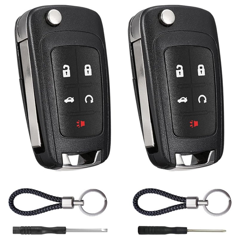 JJCHQ Key Fob Case Replacement 5 Button for Chevy Cruze Camaro Impala Equinox GMC Terrain Buick Regal Lacrosse 2010 2011 2012 2013 2014 2015 2016 2017 Keyless Entry Remote Control Car Key Fob Shell - 2 Pack - Image 1