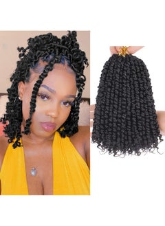 Leeven Leeven 8 Packs 10 Inch Passion Twist Hair for Women Natural Black Bomb Pre Twisted Water Wave Crochet Braids Hair Pre Looped Curly Bohemian Synthetic Braiding Hair Extensions 12 Strands/Pack #1B  - Image 1