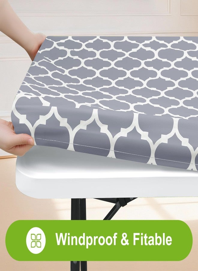 smiry Rectangle Picnic Table Cover, Waterproof Elastic Fitted Camping Tablecloths for 4 Foot Tables, Wipeable Flannel Backed Vinyl Tablecloth Protector for Indoor, Outdoor (Grey, 24x48 Inches) - Image 2
