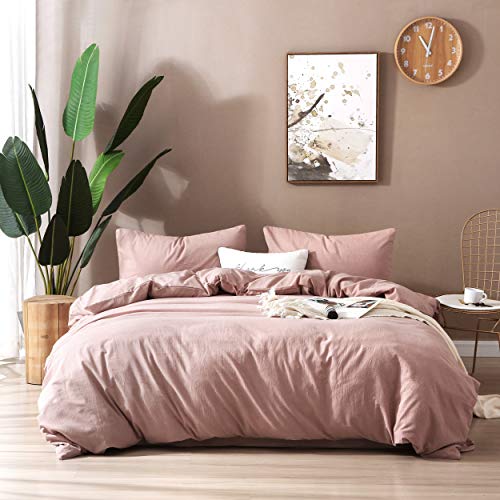 F.Y.Dreams 100% Washed Cotton Duvet Cover for Weighted Blanket 48x72 inches with 16 Ties, Zipper on Long Side/Dust Pink/Just Duvet Cover - Image 1