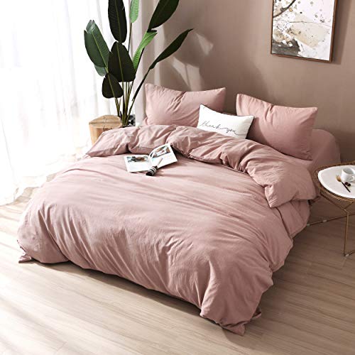 F.Y.Dreams 100% Washed Cotton Duvet Cover for Weighted Blanket 48x72 inches with 16 Ties, Zipper on Long Side/Dust Pink/Just Duvet Cover - Image 5