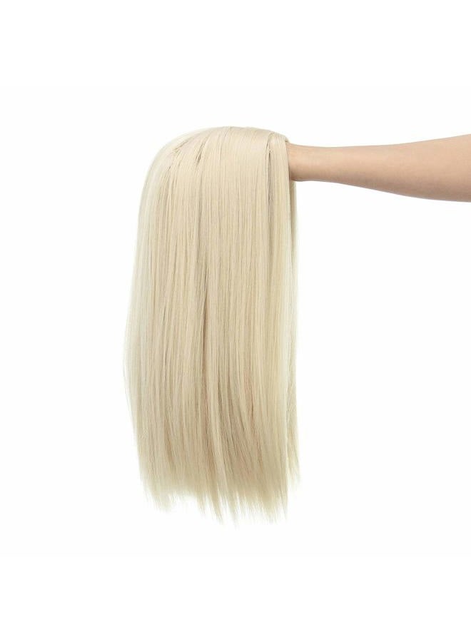 SWACC 14-Inch Short Straight Middle Part Hair Wig Medium Length Synthetic Heat Resistant Wigs for Women with Wig Cap (Platinum Blonde) - Image 5