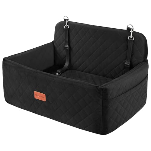 HEGGCOOE Dog Car Seat for MediumLarge Dogs Pet Booster Seat for Under 55 lbs or 2 Small Dogs Detachable Washable Dog Car Bed for Backseat with 2 Safety LeashesBlack - Image 1