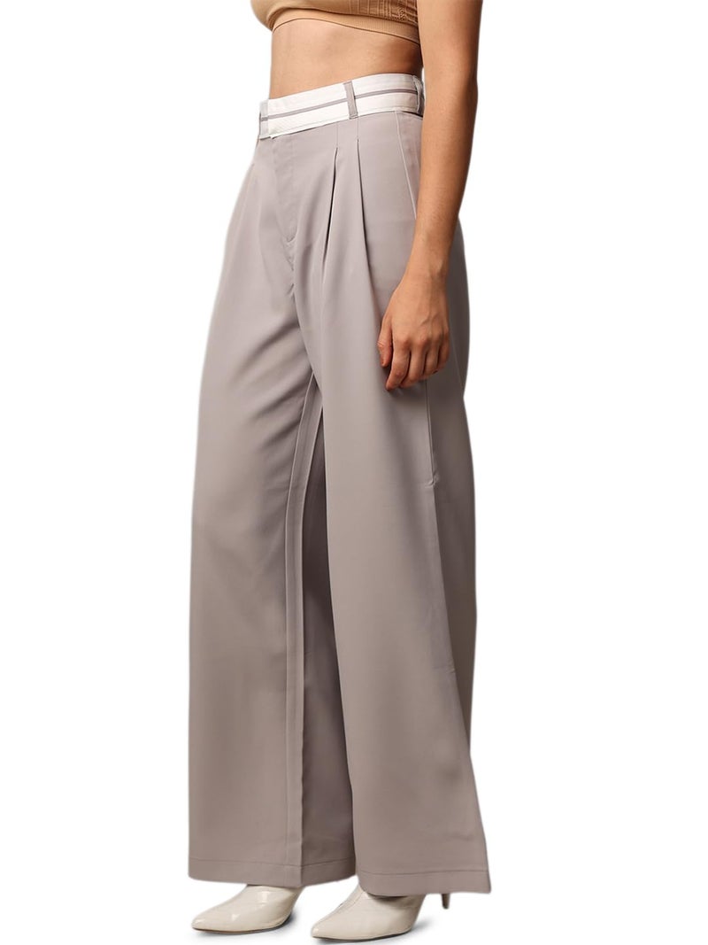 ONLY Women Solid Regular Fit Casual Grey Regular Pants - Image 4