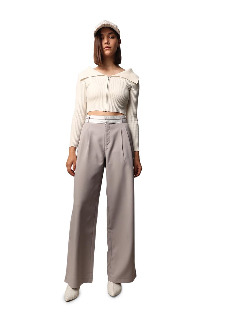 ONLY Women Solid Regular Fit Casual Grey Regular Pants - Image 2
