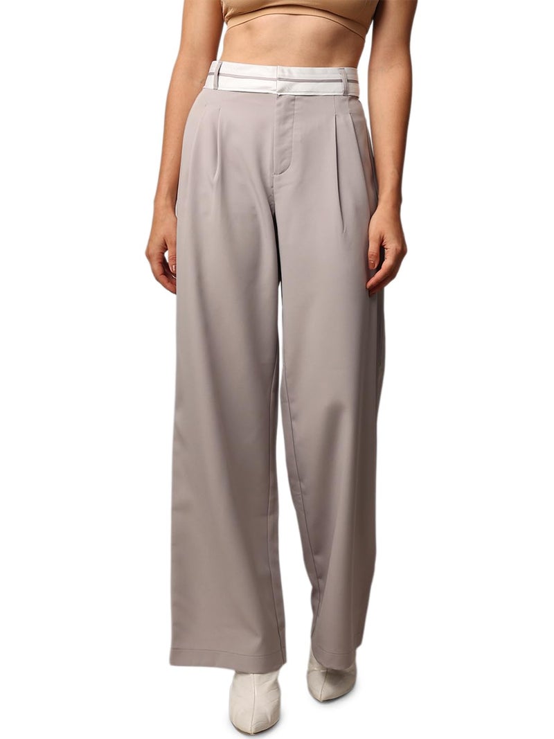 ONLY Women Solid Regular Fit Casual Grey Regular Pants - Image 1