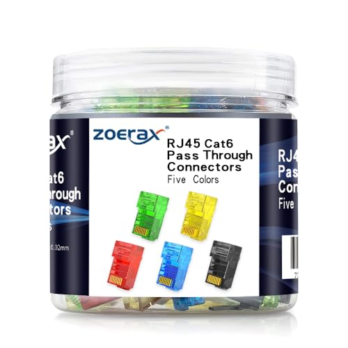 ZOERAX 100Pack RJ45 Cat6 Pass Through Connector Assorted Colors RJ45 Modular Plugs for Solid or Stranded UTP Cable - Image 1