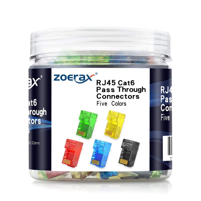 ZOERAX 100Pack RJ45 Cat6 Pass Through Connector Assorted Colors RJ45 Modular Plugs for Solid or Stranded UTP Cable - Image 2