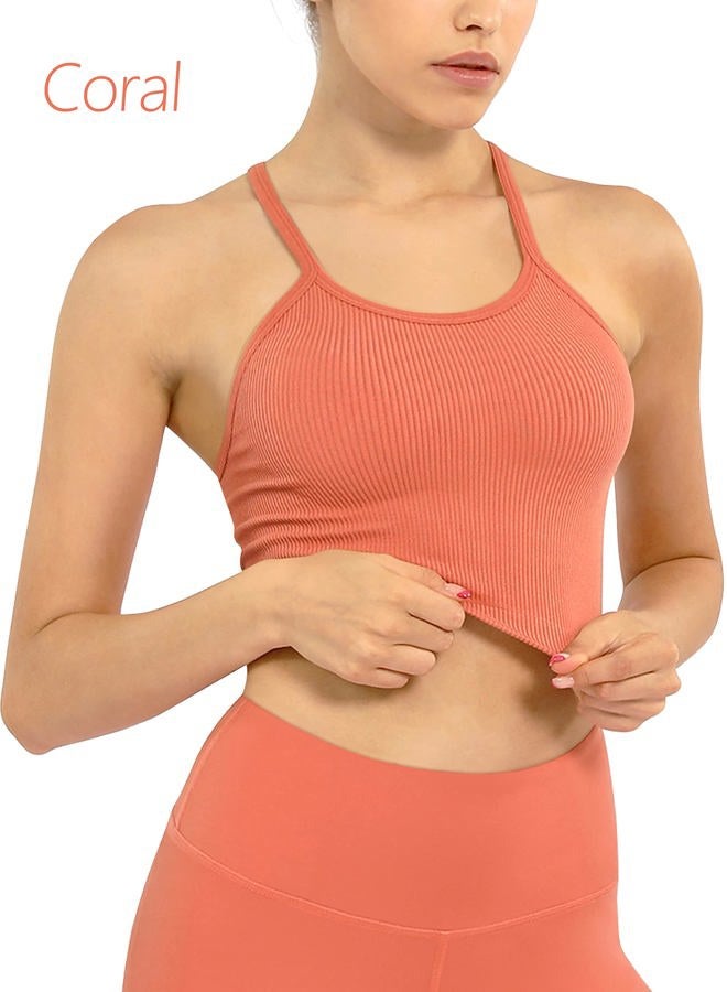 ODODOS Women's Crop 3-Pack Washed Seamless Rib-Knit Camisole Crop Tank Top, Beige+coral+teal (Crop) New, X-Small-Small - Image 2