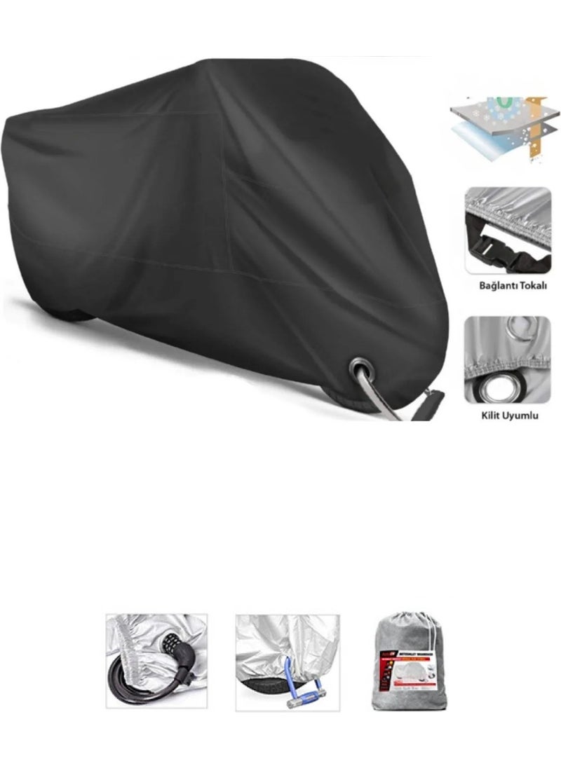 Breen - Black Motorcycle Tarpaulin with Lock Compatible for Kanuni Motorum 150, Safe, Waterproof - Image 1