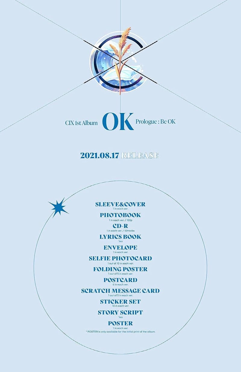 CIX OK Prologue  Be OK 1st Album Wave Ver CD1p Folding Poster On Pack100p Book20p Lyrics1p Selife6p Post1p Scratch Card10p Sticker12p ScriptMessage PhotoCard SETTracking - Image 2