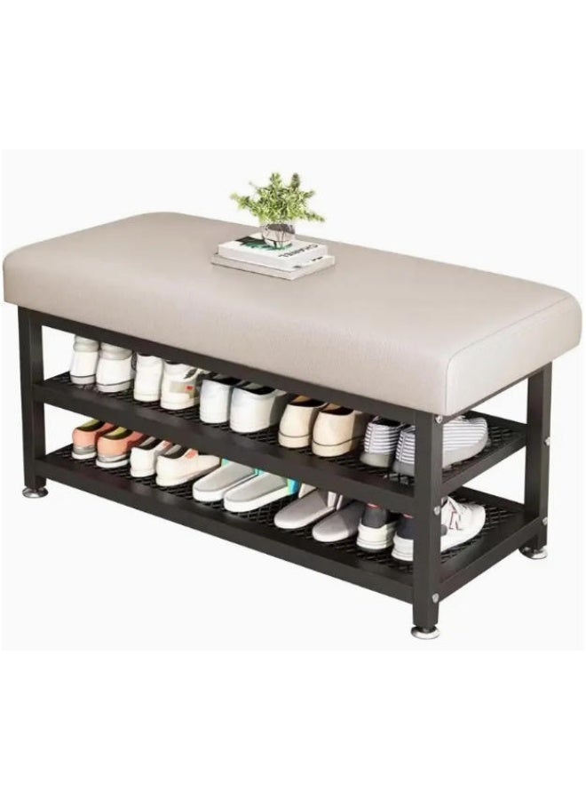 لينجوي رف أحذية متين من طبقتين مع مقعد مبطن ومقعد منظم للأحذية وخزانة أحذية للمدخل الحديث - Image 1