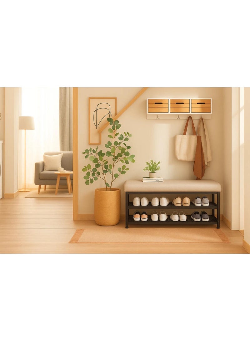لينجوي رف أحذية متين من طبقتين مع مقعد مبطن ومقعد منظم للأحذية وخزانة أحذية للمدخل الحديث - Image 3