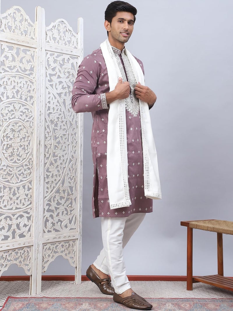 Jompers Magenta Men's Sequins Embroidered Kurta Pyjama With Dupatta. (Magenta, S) - Image 4