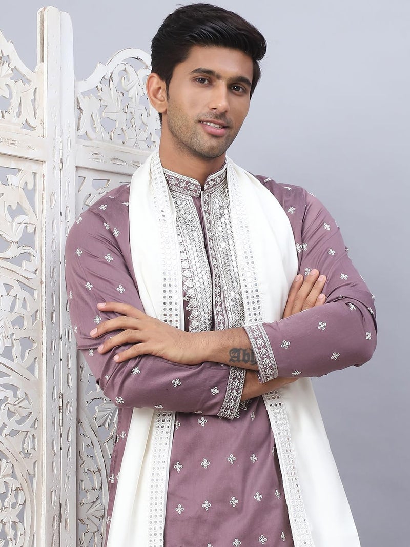 Jompers Magenta Men's Sequins Embroidered Kurta Pyjama With Dupatta. (Magenta, S) - Image 5