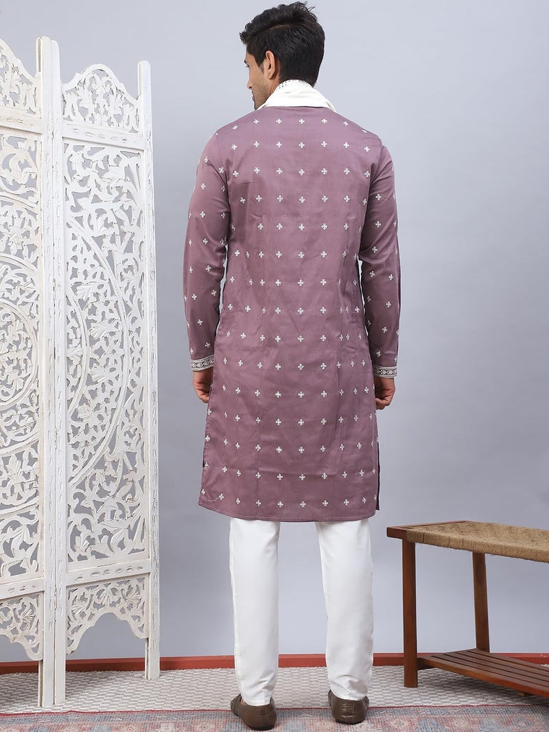 Jompers Magenta Men's Sequins Embroidered Kurta Pyjama With Dupatta. (Magenta, S) - Image 2