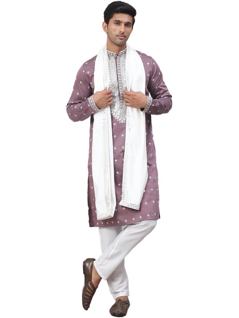 Jompers Magenta Men's Sequins Embroidered Kurta Pyjama With Dupatta. (Magenta, S) - Image 1