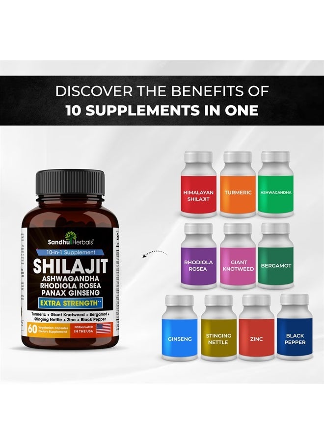 SANDHUHERBALS - Sandhu Herbals Shilajit Pure Himalayan 18000mg, 60 Capsules with Ashwagandha 2000mg, Rhodiola Rosea 1000mg, Panax Ginseng 1500mg, Stinging Nettle 100mg Supplement for Men | Made in USA - Image 1
