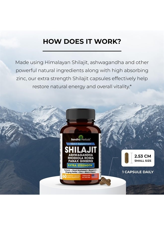 SANDHUHERBALS - Sandhu Herbals Shilajit Pure Himalayan 18000mg, 60 Capsules with Ashwagandha 2000mg, Rhodiola Rosea 1000mg, Panax Ginseng 1500mg, Stinging Nettle 100mg Supplement for Men | Made in USA - Image 1