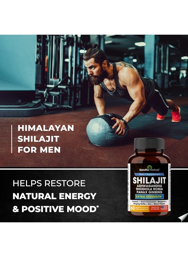 SANDHUHERBALS - Sandhu Herbals Shilajit Pure Himalayan 18000mg, 60 Capsules with Ashwagandha 2000mg, Rhodiola Rosea 1000mg, Panax Ginseng 1500mg, Stinging Nettle 100mg Supplement for Men | Made in USA - Image 1