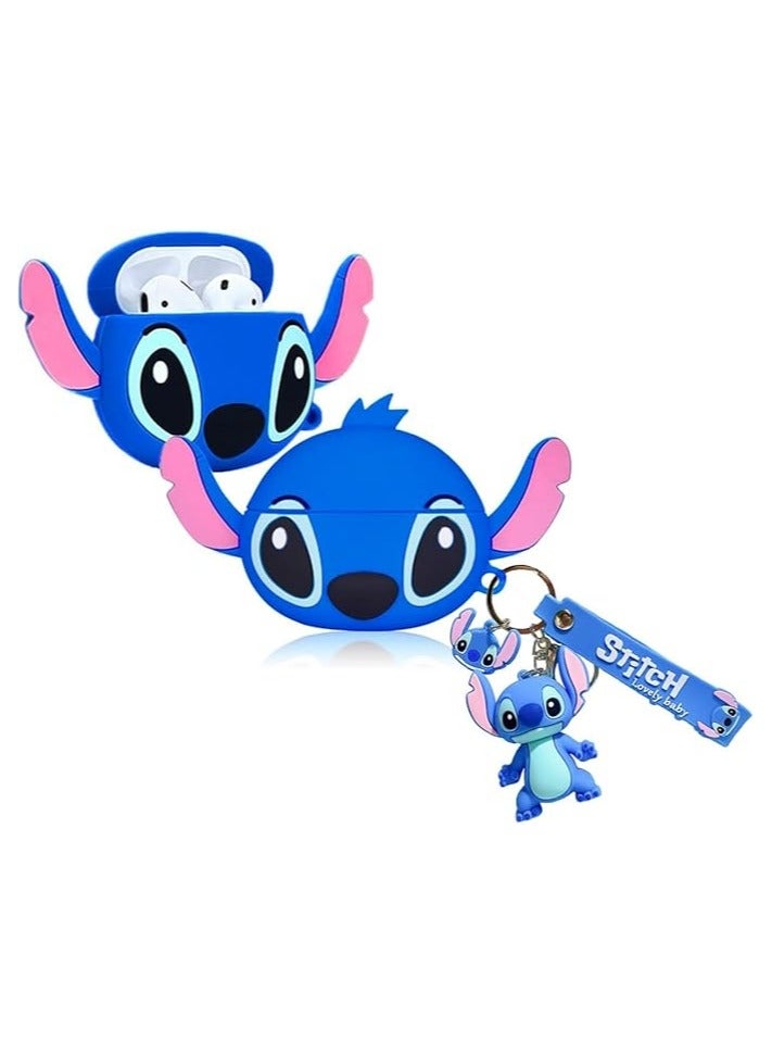 حافظة متوافقة مع AirPods Pro 2 / AirPods Pro، غطاء سيليكون ناعم مقاوم للصدمات (العرض لا يشمل سماعة الرأس من ماركة Moez)، حافظة جديدة لطيفة ثلاثية الأبعاد بتصميم سلسلة المفاتيح (أزرق)