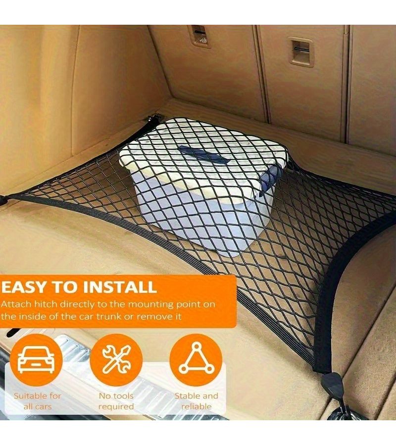 1pc Durable Nylon Elastic Cargo Net 23.62 15.75 Inch For Suv Truck Car Trunk Organizer Full Elastic Mesh With Abs Hook Strong Tailgate Netting Accessory For Vehicle Storage Versatile Setup - Image 3