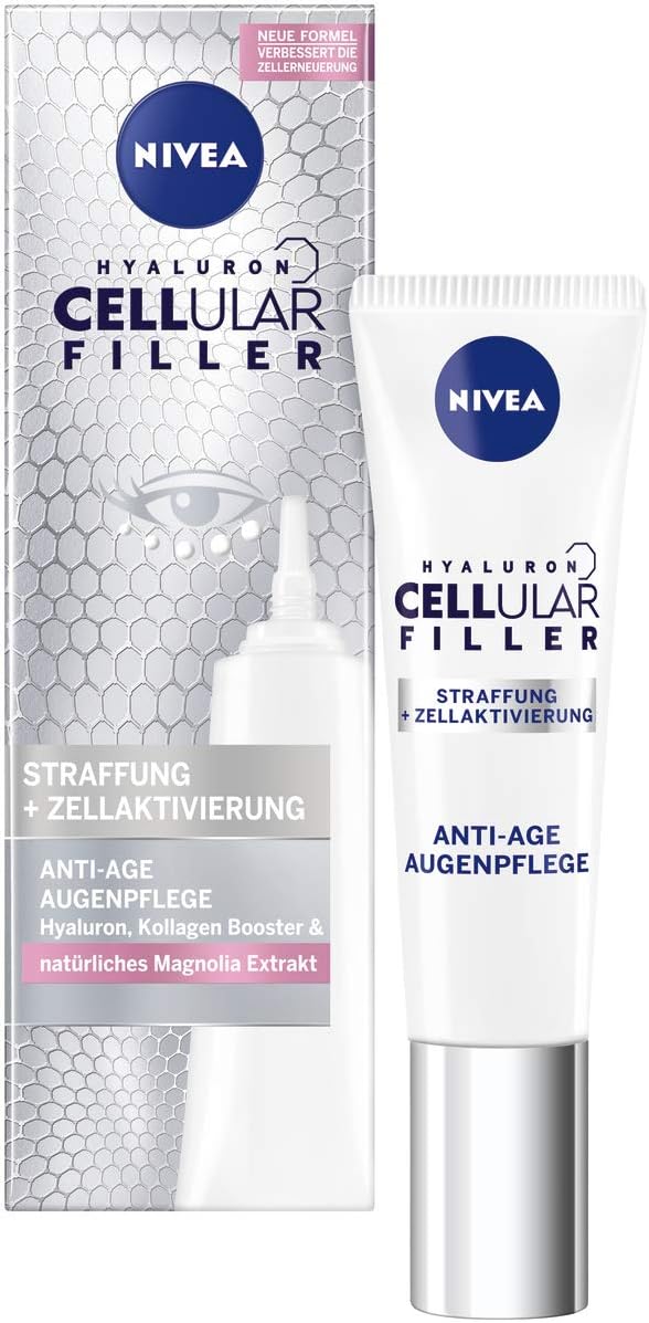 NIVEA Hyaluron Cellular Filler AntiAge Augenpflege 15 ml straffende Augencreme mit Magnolia Extrakt Feuchtigkeitspflege mildert Falten und polstert auf