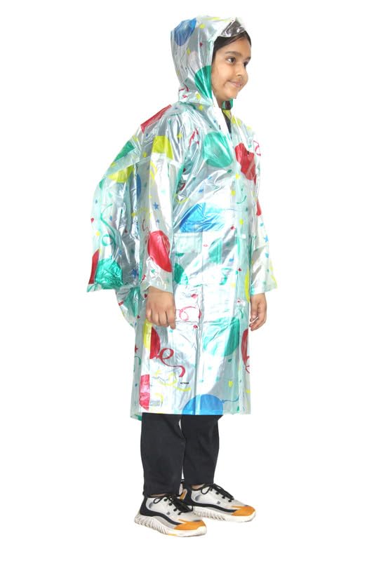 CHACKO Kids EVA Standard Length Children's Raincoat with School Bag Cover, Waterproof Rain Coat, Rain Poncho with Hood, Rainwear Rain Jacket Cape for Outdoor Cycling_Green,11-12 Year - Image 4