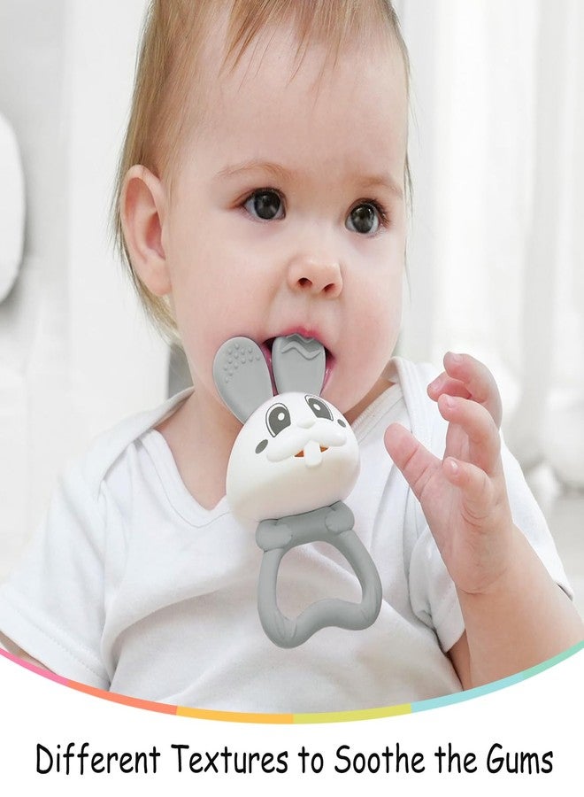 Mombella Baby Teething Toys 3–6 Months with Rattle, Bunny Easter Basket Stuffers for Babies 6–12 Months, Baby's First Toy with Anti Drop Strap, Teething Relief Baby Chew Toys, Easter Gifts, Grey - Image 2